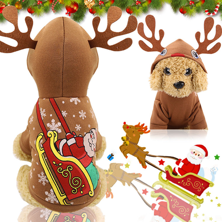 Pet / Dog / Cats Novelty Christmas Hooded Sweatshirt with Antlers