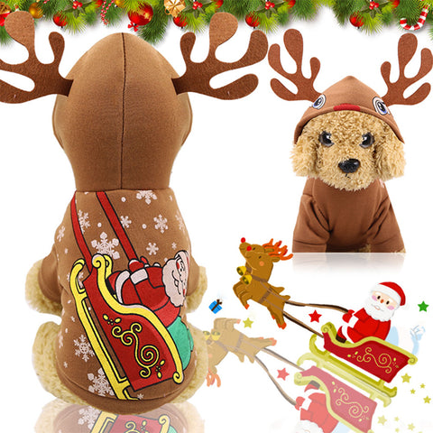 Pet / Dog / Cats Novelty Christmas Hooded Sweatshirt with Antlers