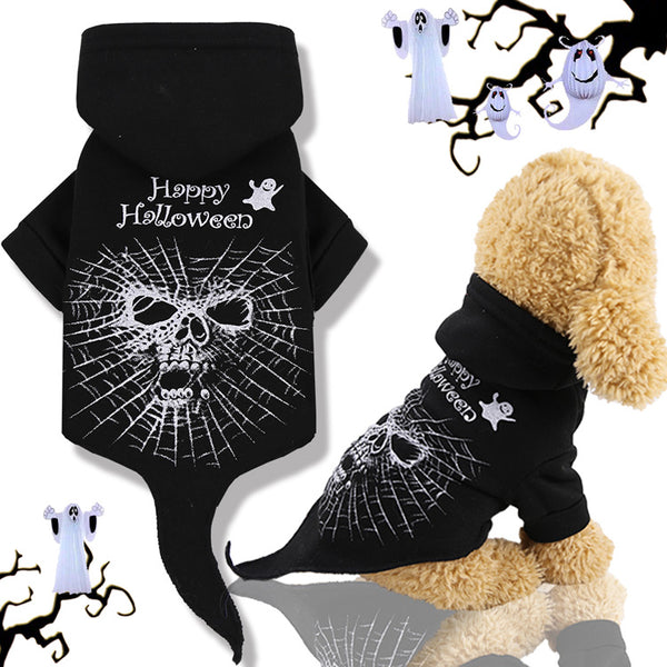 Cauagu Halloween Skeleton Pattern Winter Pet Hoodie Sweatshirts- Dog