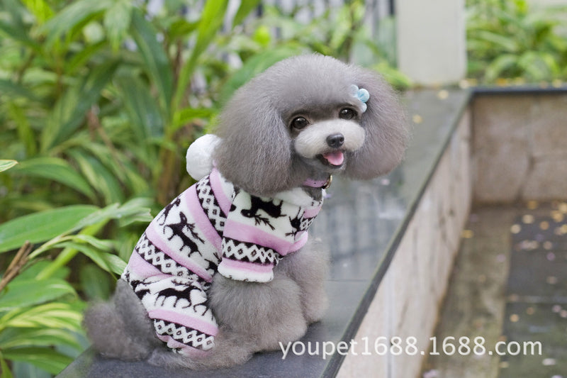 Pet / Dog Fleece Hooded One Piece Fair Isle Jumper with Hood Pajama