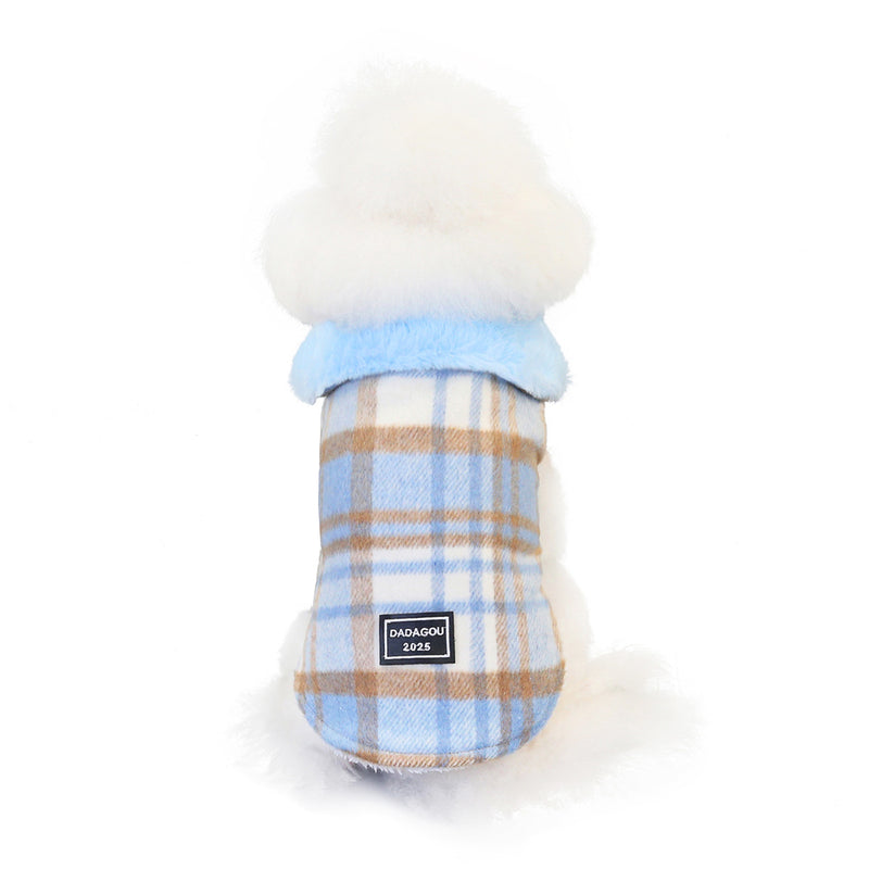 Toby's Designer Wool blend Plaid PeaCoat With Pink Faux Fur Collar