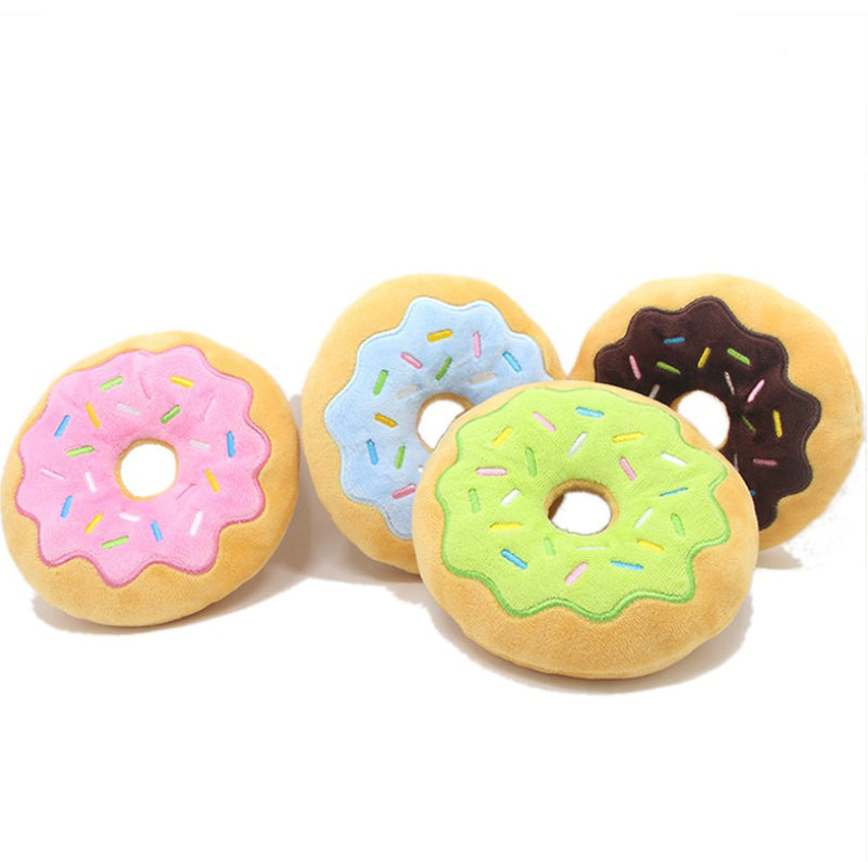 Plush Squeaking Donut Dog Toy