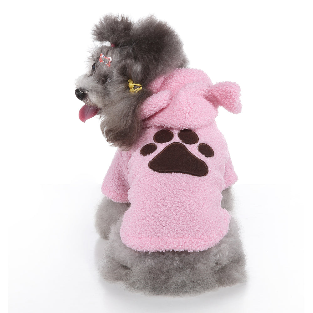 Pet / Dog Teddy Hooded Cashmere Fleece Embroidered Dog Paw