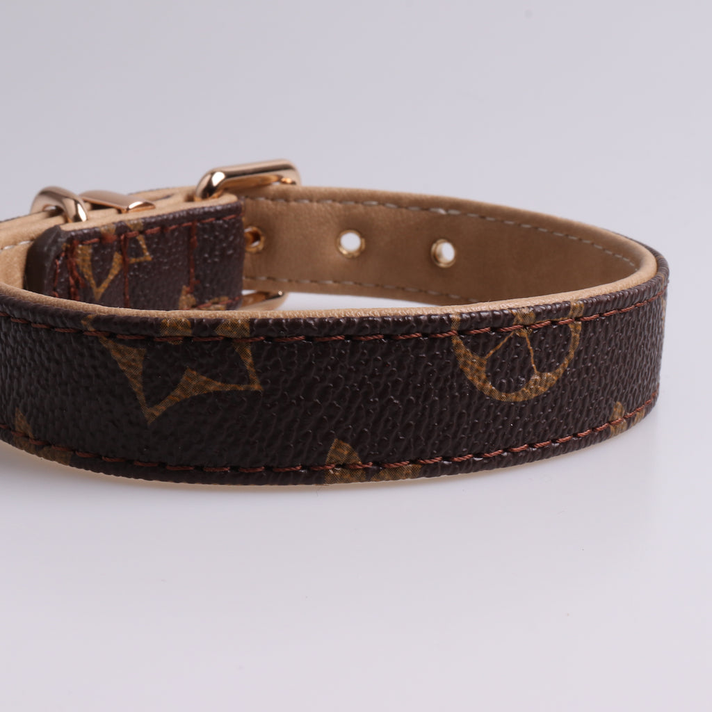 Genuine Designer GG Brown Monogram Luxury Bowtie Dog Collar