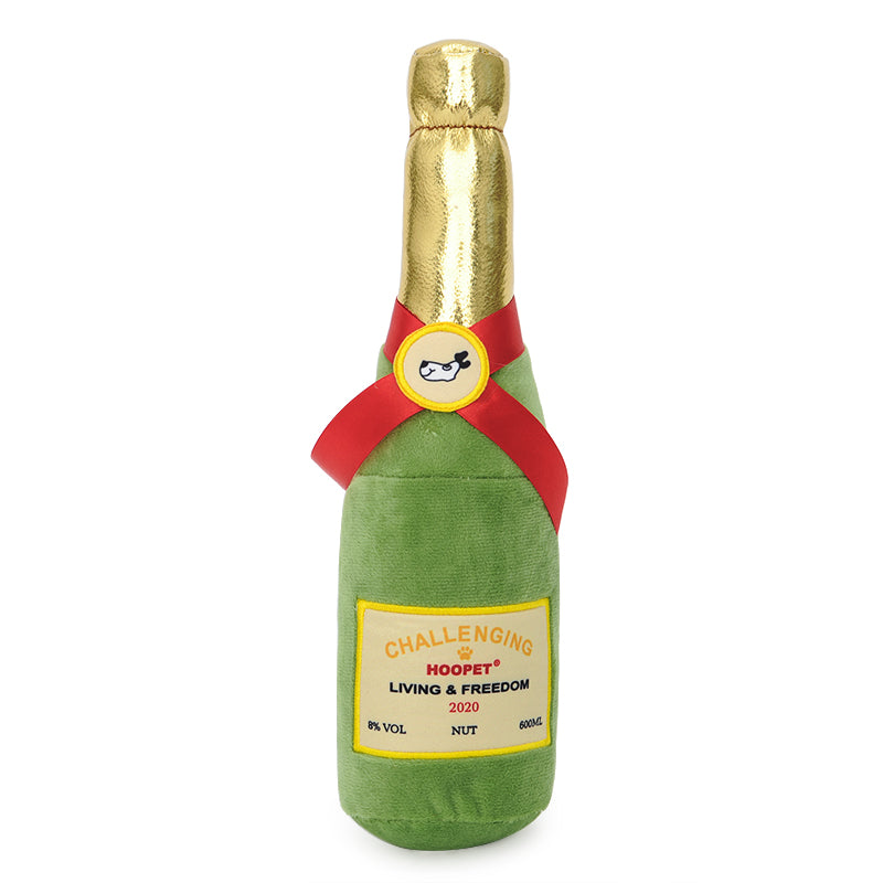 Plush Squeaking Champagne Bottle Dog Toy