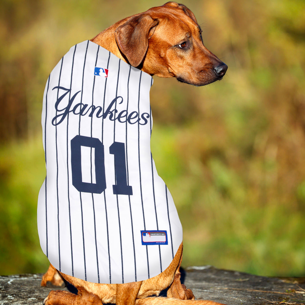 Pets First Polyester Cotton Striped New York Yankees Dog Cat Jersey, White,  S 